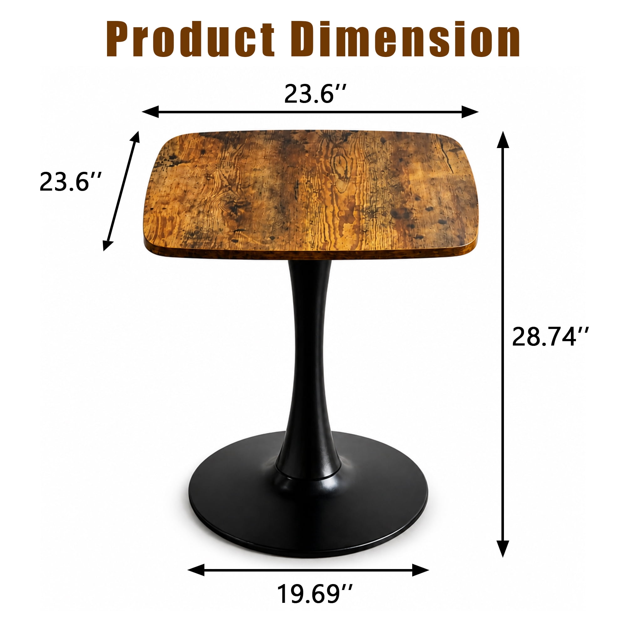 Square Dining Table, 24" Square Tulip Table with MDF Tabletop & Matte Black Metal Pedestal Base,Mid Century Modern Bistro Table for Kitchen, Small Places, Living Room, Cafe