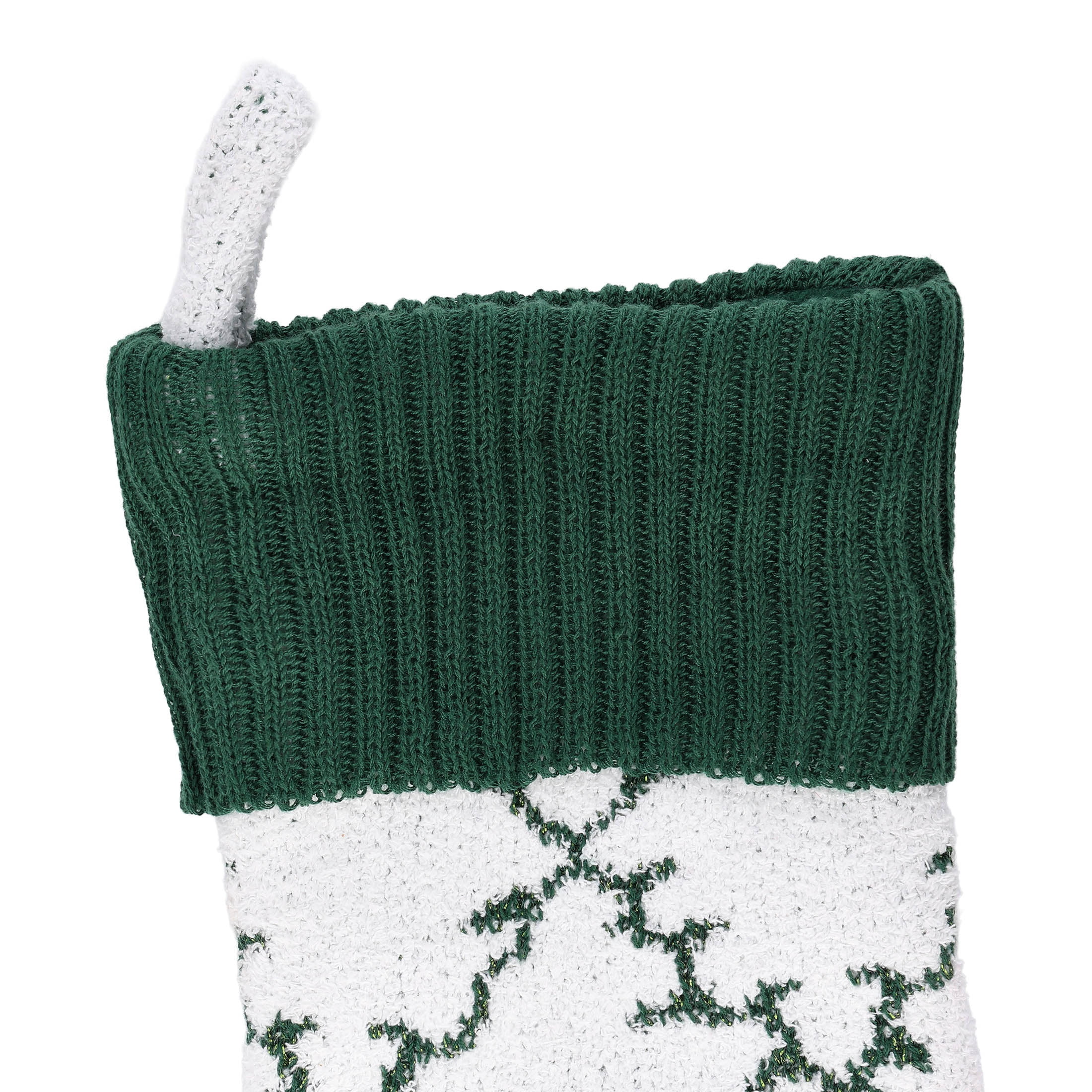 Knit Trellis Christmas Stocking, Green and White, 19", by Holiday Time