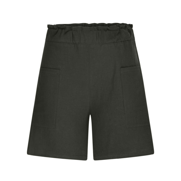 Clearance RYRJJ Women's Casual Bermuda Shorts Summer Stylish Short Pant  Pleated Elastic Waist Wide Leg Cotton Linen Beach Shorts with  Pockets(Orange,3XL) 