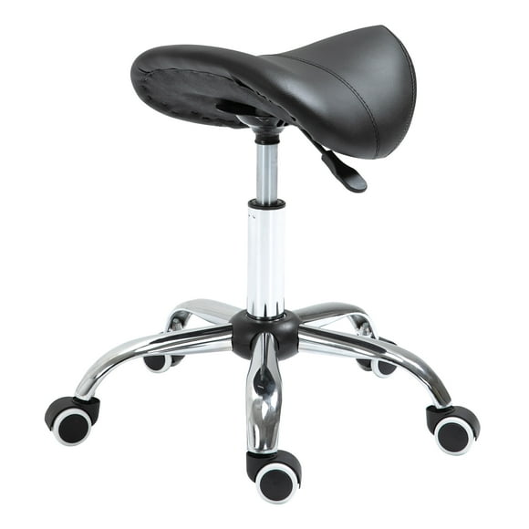 HOMCOM Height Adjustable Hydraulic Rolling Salon Stool Swivel Saddle Chair