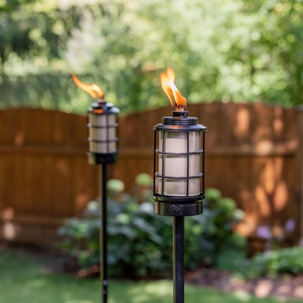 TIKI Brand 65 Inch Torch Metal Lantern Tan