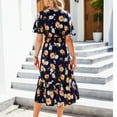 thumbnail image 4 of Women Casual Short Sleeve V Neck Midi Dress Floral Print Elastic Waist Loose Summer Dresses Boho Flowy Ruffle Dress, 4 of 7