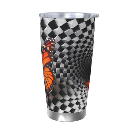 

KLL Butterflies Optical Illusion Print 40oz Stainless Steel Insulated Car Cup with Spillproof Lid - Keep Your Drink Hot or Cold on the Go-Without Straw