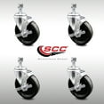 thumbnail image 2 of 5 Inch SS Phenolic Wheel Swivel 12mm Threaded Stem Caster Set Brake SCC, 2 of 2