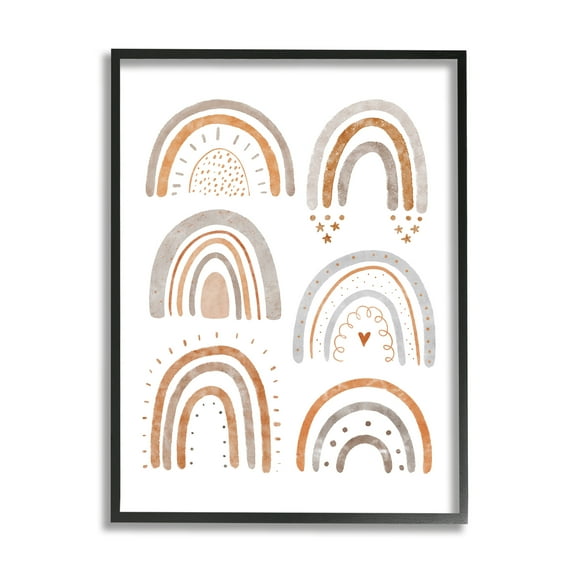 Stupell Industries Muted Rainbows & Shapes Nature Painting Black Framed Art Print Wall Art, 11 x 14