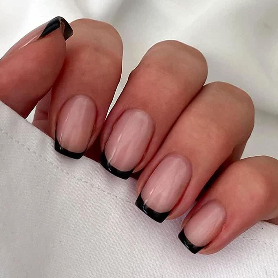 KXAMELIE Black French Tips Press on Nails Short with Designs Square Shape  Glue on Nails Fake Nails for Women Acrylic Nails Press on Full Cover Coffin  Nails 24PCS False Nails - Walmart.com
