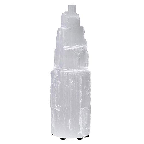 Elvissmart Natural Selenite Hand Curved Crystal Lamp with (ETL Certified) Dimmer Switch, 2-4 LBS, White