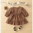 thumbnail image 2 of StylesILove Baby Toddler Girls Solid Ruffle Hem Long Puff Sleeve Corduroy Dress Princess Casual Spring Fall Outfit (24 Months, Mocha), 2 of 7