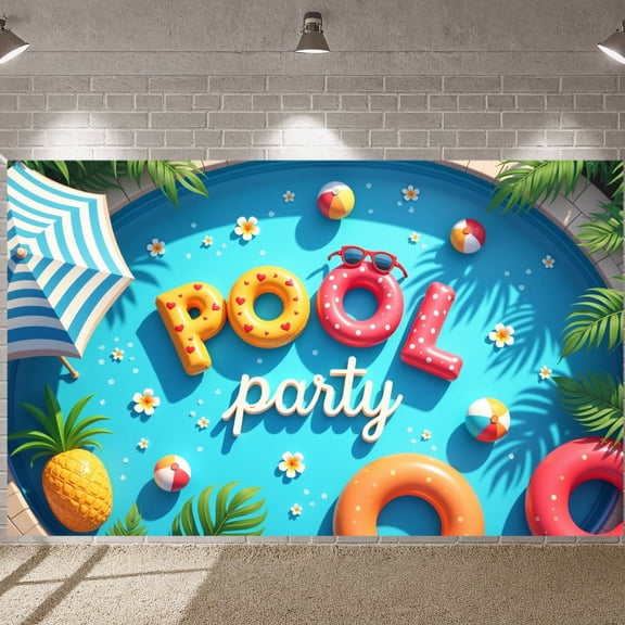Vibrant Colorful Pool Party Banner Tropical Themed Summer Event Display Inflatable  Water Fun Backdrop for Summer Pool Parties Outdoor Gatherings Tropical Events