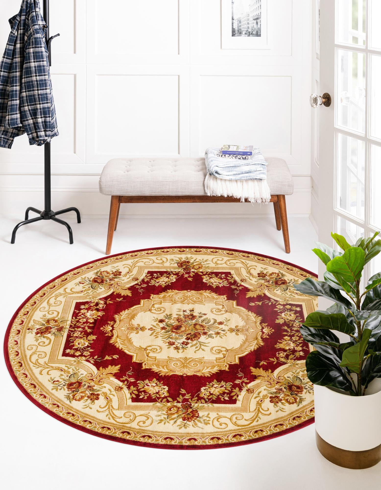 Chateau Collection Rug 7' Round Red Medium Rug Perfect For