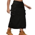 thumbnail image 3 of Long Jean Skirts with High Waist and Drawstring for Women  Denim Cargo Skirts, 3 of 6