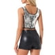 thumbnail image 3 of INSPIRAR CHIC Top Corto de Lentejuelas Metálicas para Mujeres, Brillante y Sin Mangas, Top de Fiesta y Club, M Negro Plateado, 3 of 6