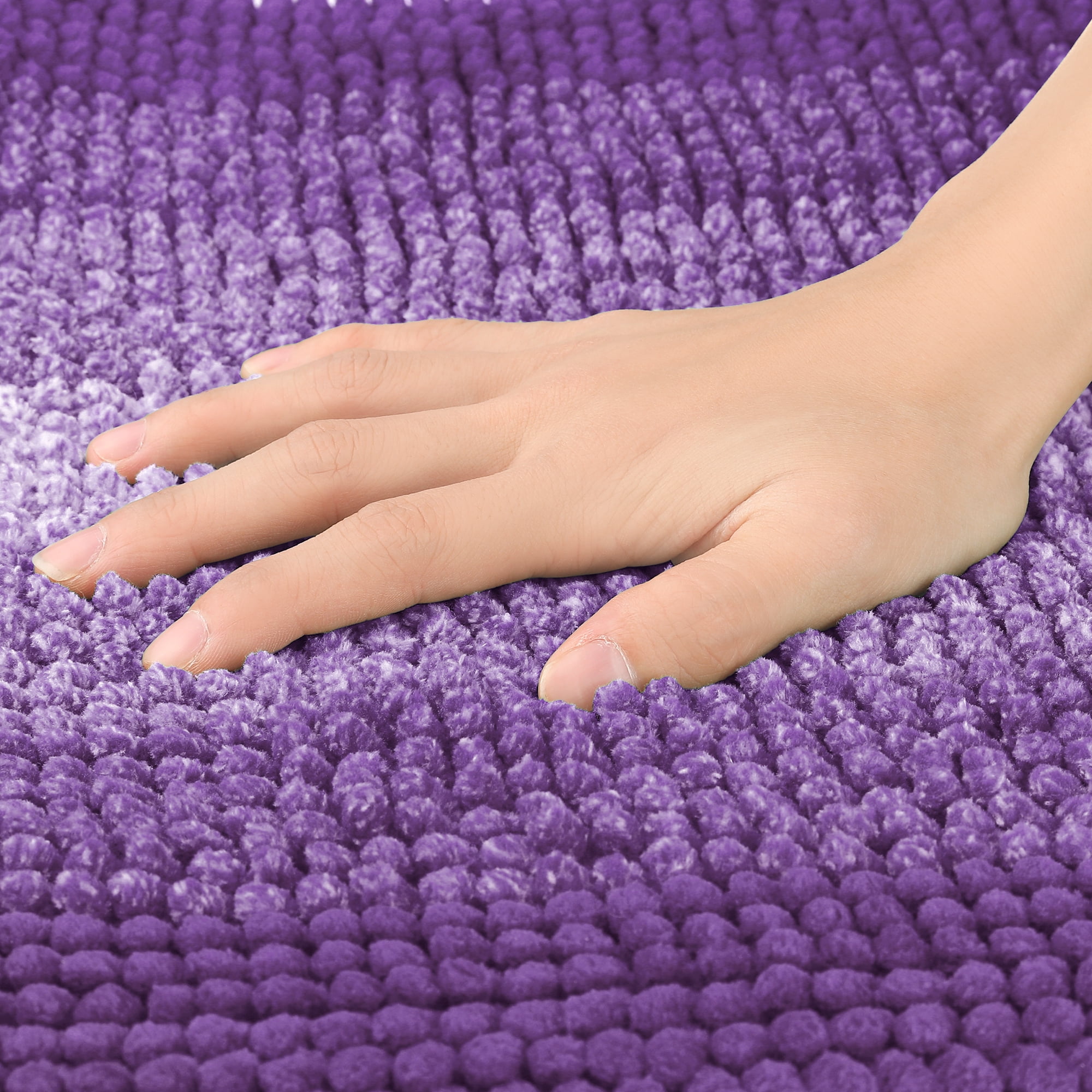 Unique Bargains Striped Bathroom Rugs Non-Slip Bath Carpet Bath Mats Purple 16"x24"
