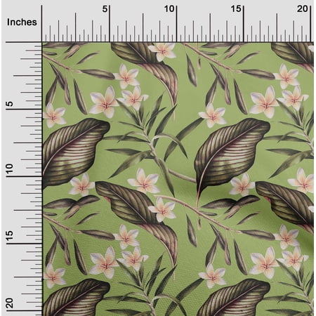 oneOone Georgette Viscose Light Green Fabric Floral & Leaves Tropical Sewing Fabric By The Yard Printed Diy Clothing Sewing Supplies 42 Inch Wide