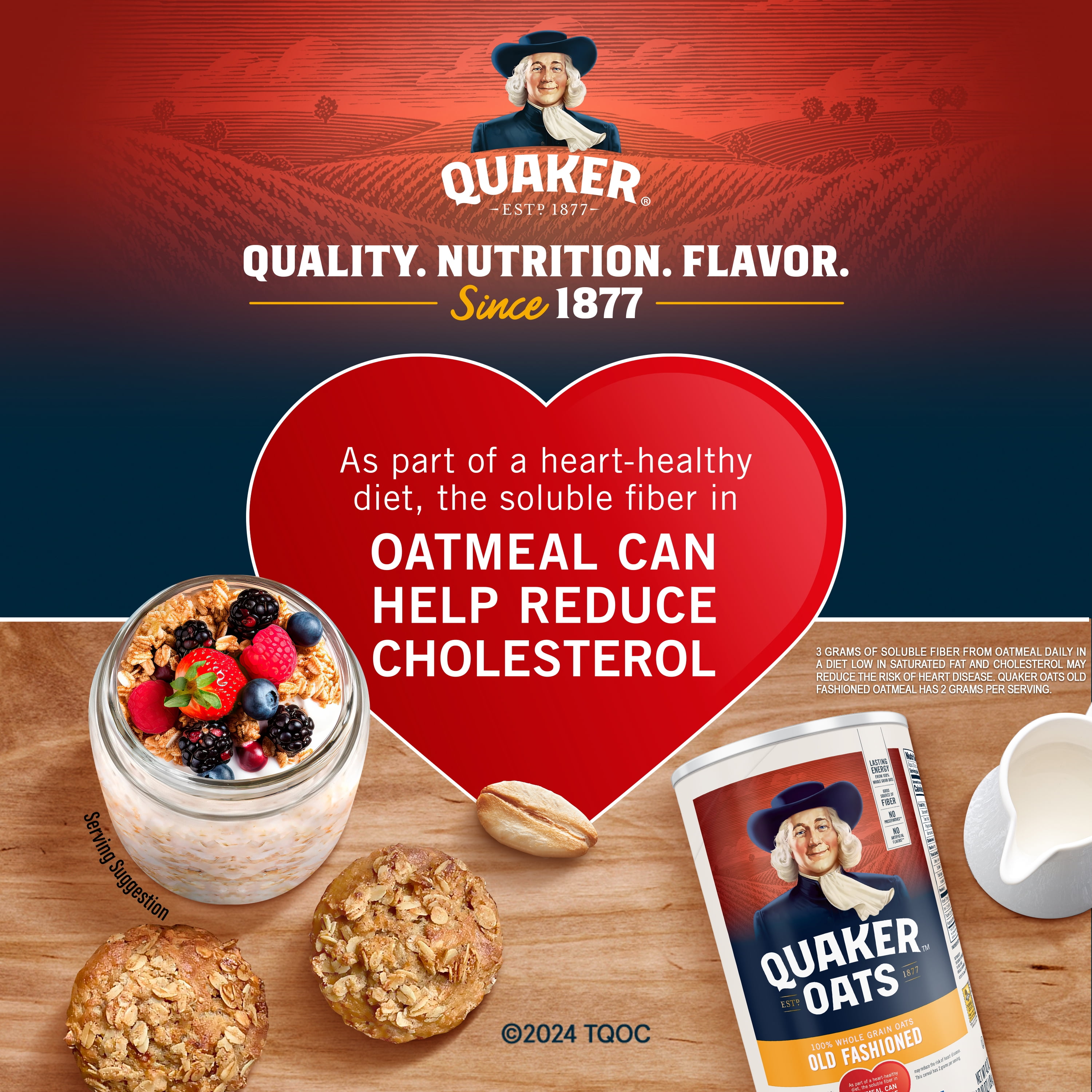 (12 pack) Quaker Old Fashioned Instant Whole Grain Oatmeal, 42 oz Canister Dry Oats