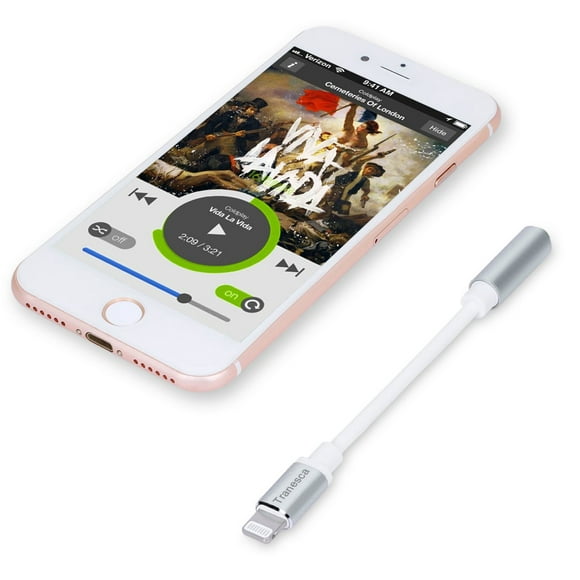 Tranesca Adaptateur Lightning to 3.5 mm pour Casque d'Écoute Certifié Apple MFI Compatible avec l'Iphone 11/X/XR/iPhone 8/8 Plus/iPhone 7/7 Plus et Plus - Contrôle de la Musique et Fonction d'Appel Pris en Charge (Argent)