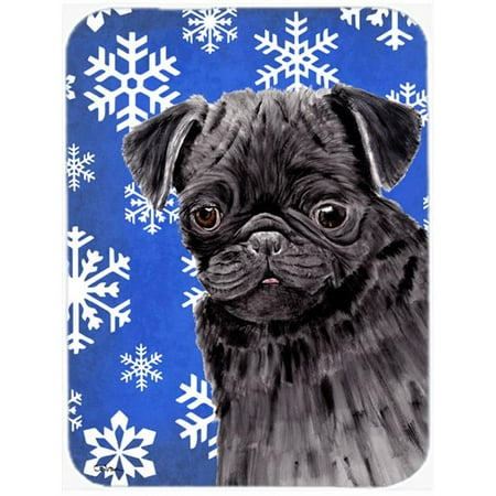 

Pug Winter Snowflakes Holiday Glass Cutting Board - Large