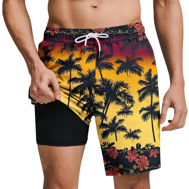 Pantalones Cortos Casuales de Estilo Hawaiano de la Playa Impresos con Bolsillos Y Forro Interior, Pantalones Cortos de Cordón para Hombre para el Hogar Y el Uso Diario