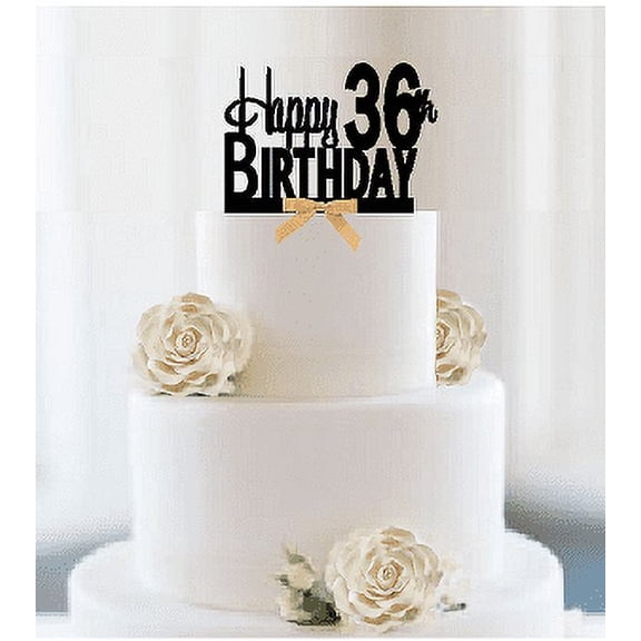 Item#036CTGR - Happy 36th Birthday Elegant Cake Decoration Topper with Gold Bow