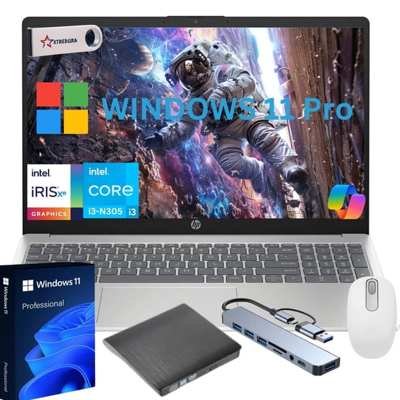 HP 15 Business and Student Laptop Computer, 15.6" FHD Laptop, Intel Core i3-N305, 16GB RAM, 256 GB PCIe SSD, Intel UHD, Copilot Laptop,Windows 11 Pro,Gift Bundle