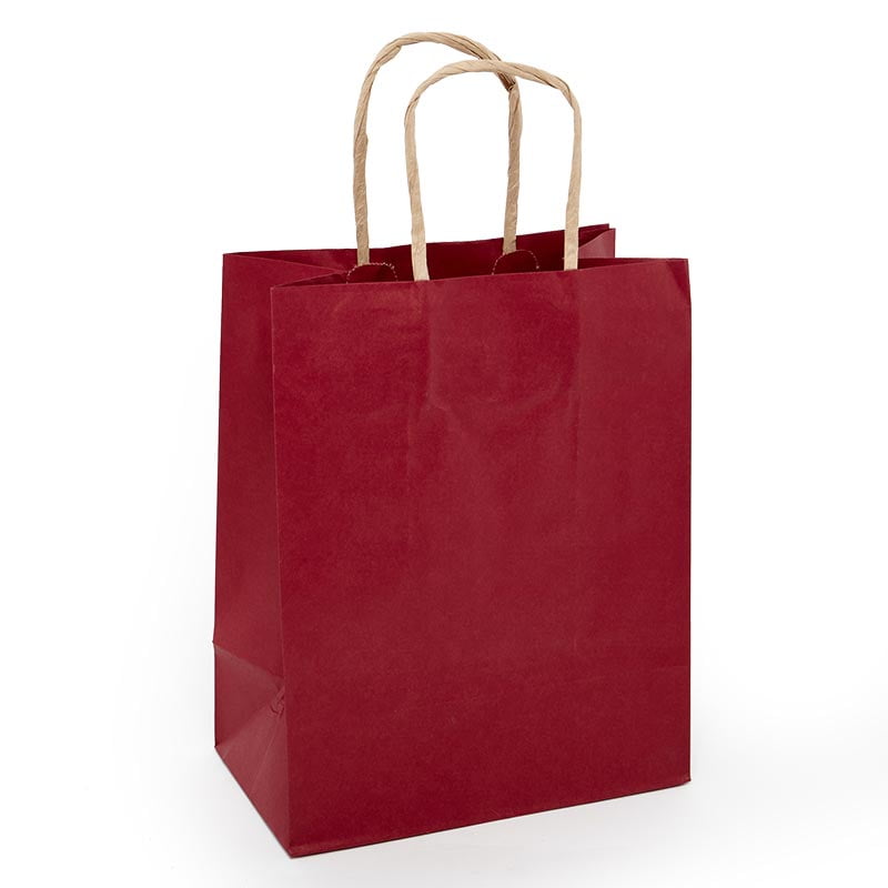 Burgundy Handle Gift Bags Quantity 25 Width 8" Gusset 4 3/4" by