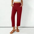 thumbnail image 2 of Erwazi Women's Solid Elastic Waist Pant Straight Leg Ankle Length Casual Pants with Pockets, 2 of 8