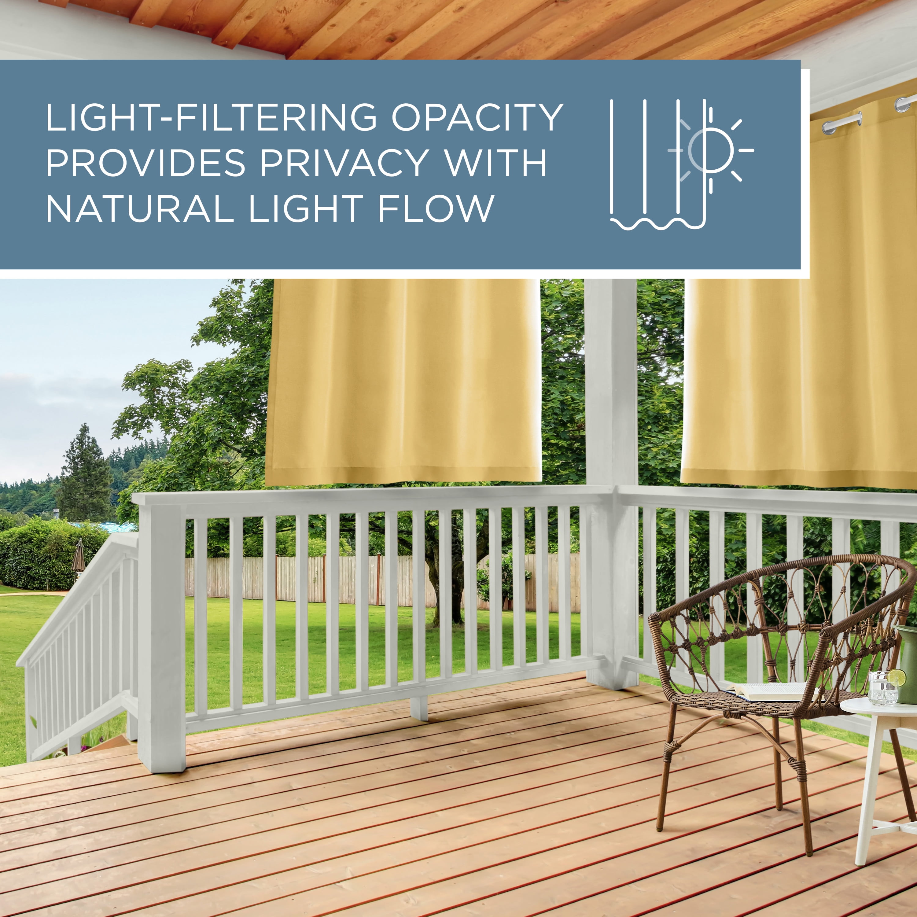 TOWN & COUNTRY BASICS Cabana Solid Heavyweight Indoor Outdoor Curtains, Light Filtering Opacity with Grommet Top, Water Repellent, 2-Pack Set, 54"x63", Sundress