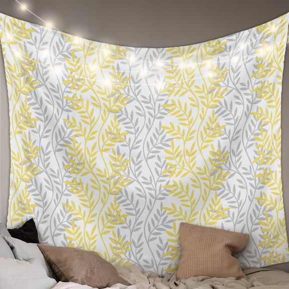 Yellow Grey Botanical Small Tapestry for Bedroom Wall Hanging Tapestry,Pastoral Spring Summer Leaf Aesthetics Ceiling Backdrop Tapestries Poster Blanket Wall Decor for Living Room 23" x 28"