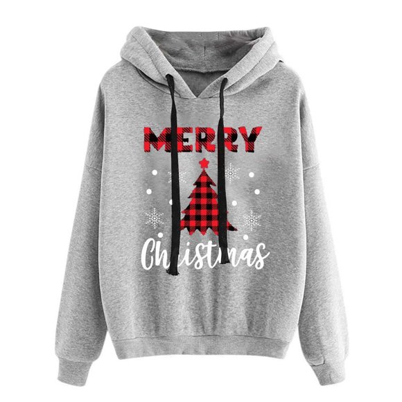 EGNMCR Christmas Sweatshirt Women's Fashion Casual Long Sleeve Christmas Print Hooded Sweatshirt Tops Blouse Hoodies for Women