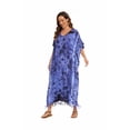 thumbnail image 4 of Beautybatik Dark blue Women Hippie Tie Dye Caftan Kaftan Loungewear Maxi Plus Size Long Dress 4X, 4 of 6