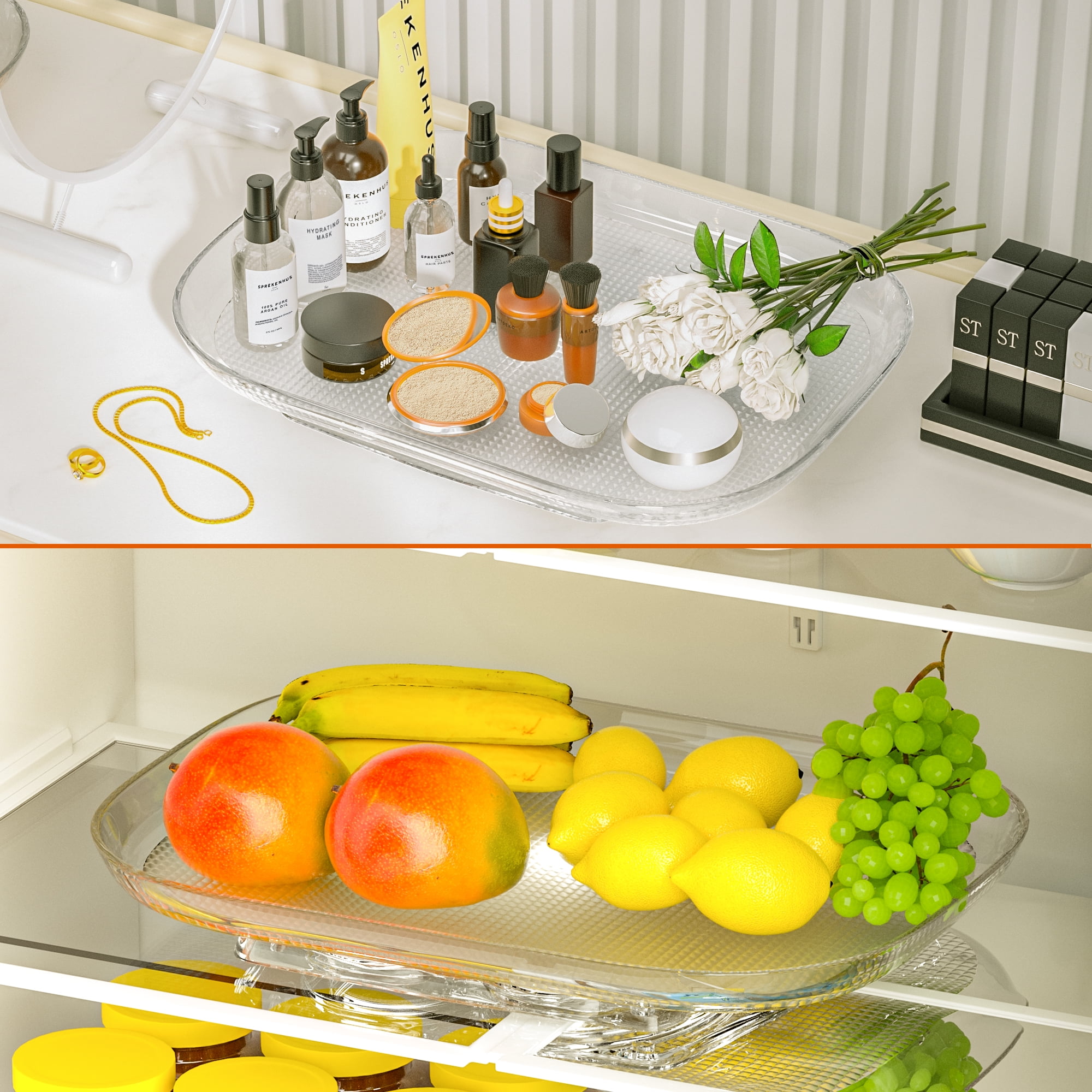 VanlonPro Lazy Susan Organizer for Refrigerator, Rectangular Condiment  Turntable, Clear Rotating Storage Rack for Fridge, Cabinet, Countertop,  Table
