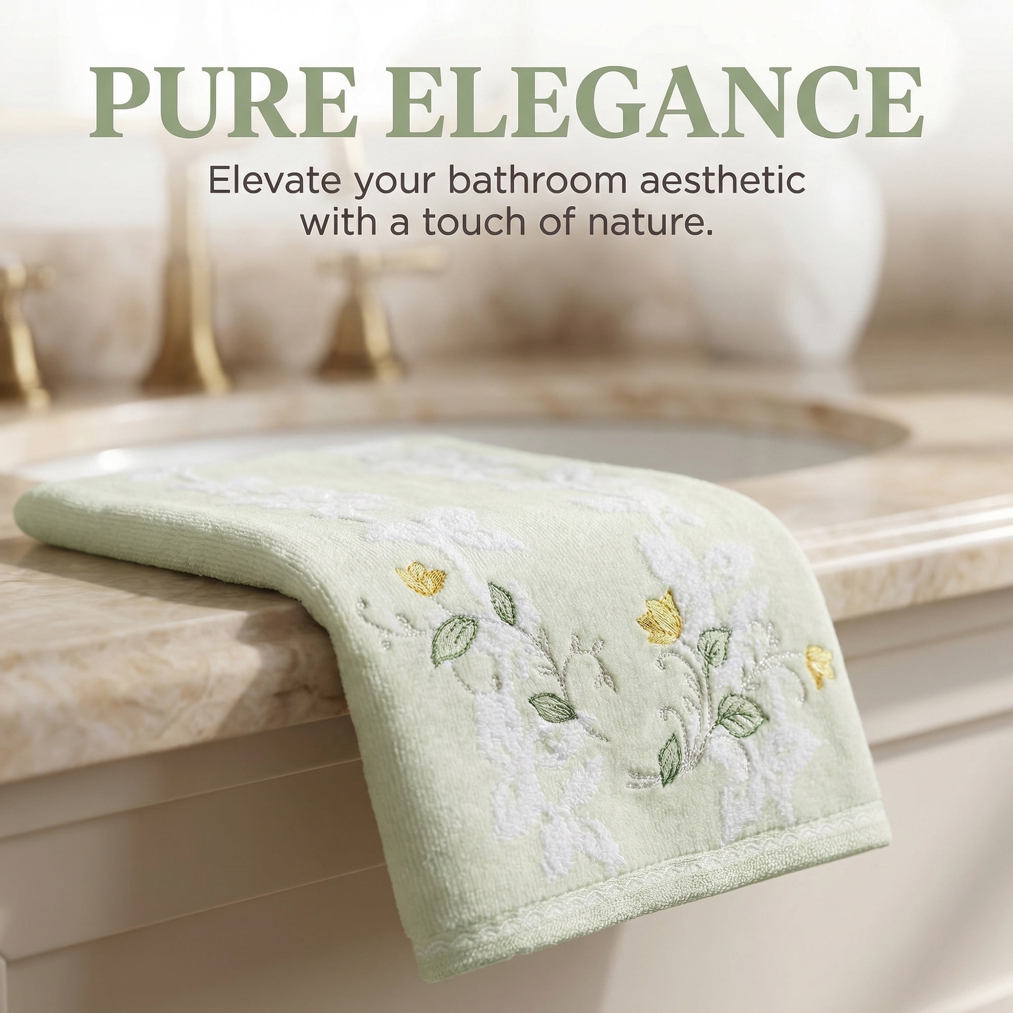 Unique Bargains Cotton Jacquard Hand Towels with Floral Embroidery Green 1pc 27" x 13"