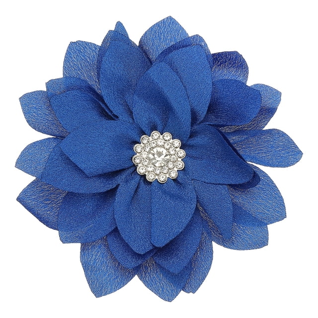 Pin de broche de flor Uxcell de 3.54 x 3.54 pulgadas, clips de flor para el cabello, broche floral de tela hecho a mano, azul zafiro