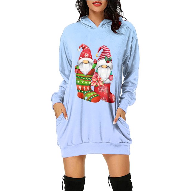 Cathalem Mode Femmes Chandails à Capuchon & Chandails en Molleton Grande Taille Confortables Manches Longues Chemises Décontractées Mode Automne Hiver Basique Col Rond Chandail-Over Hauts Adolescents, Bleu Ciel G