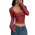 thumbnail image 2 of Womens Basic T Shirts Autumn Tops 2025 Long Sleeve Crop Tops Slim Fit Gym Workout Y2k Clothes L, 2 of 7