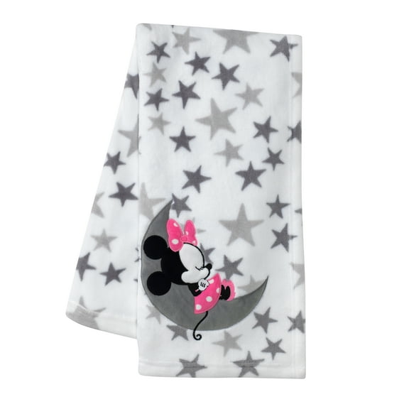 Disney Baby Minnie Mouse Gray/White Fleece Baby Blanket by Lambs & Ivy
