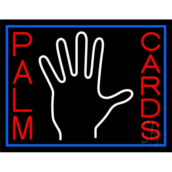 Red Palm Cards With White Logo LED Neon Sign 24" Tall x 31" Wide - inches Black Square Cut Acrylic Backing, with Dimmer - Bright and Premium built indoor LED Neon Sign for Storefront.