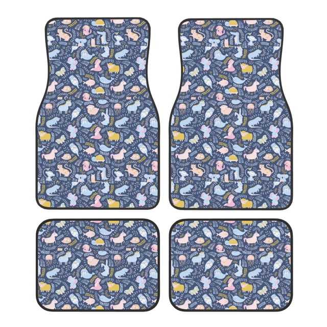 Balery Cute Baby Animals Juego de 4 Alfombrillas para Auto, Revestimientos de Caucho Resistente, Diseño Antideslizante