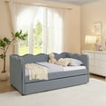 thumbnail image 6 of Bed Frames Cozy Gingham Daybed with Trundle Twin Size Sofa Bed No Box Spring Needed, with USB Port and Adorable Wave Shaped, Linen Fabric, Navy,Adjustable Bed Base, 6 of 16