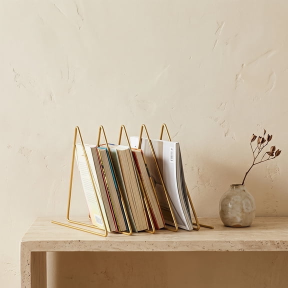 SILENRADAWN Decorative Golden Metal Bookend for Desktop File and Magazine Organizer