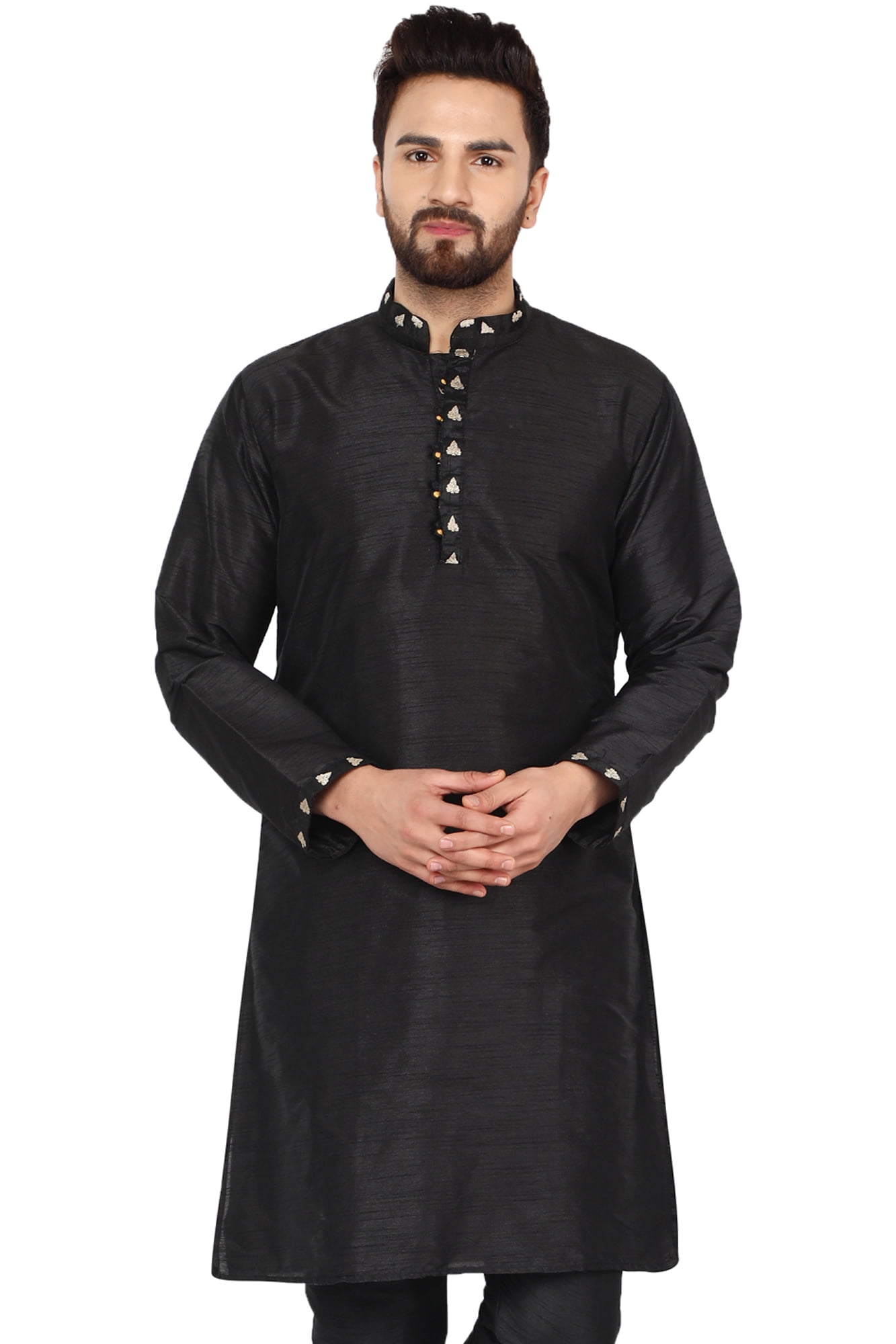 SKAVIJ Men's Tunic Art Silk Kurta Ethnic Indian Long Casual Shirt