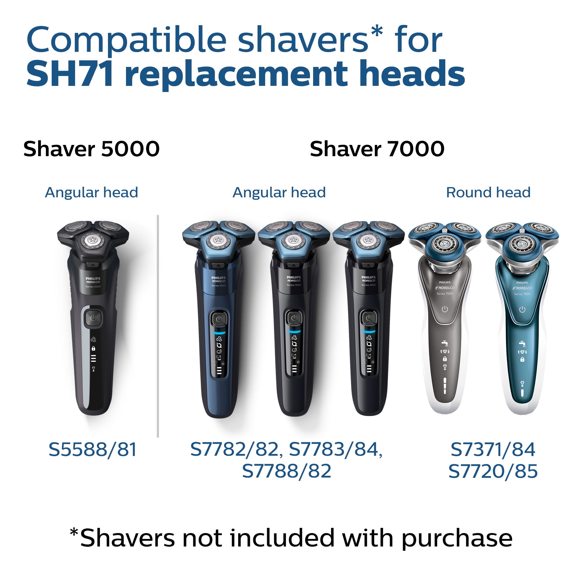 Philips Norelco Shaving Heads for Shaver Series 7000 and Angular-Shaped Series 5000, 1 Pack, 3 Pieces SH71/52
