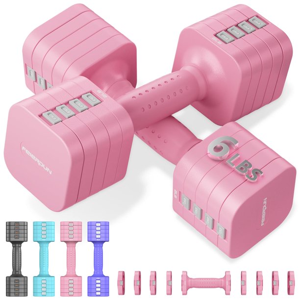 Juego de mancuernas FEIERDUN 5 en 1 ajustables, 2 x 5,4/2,7 kg, color rosa