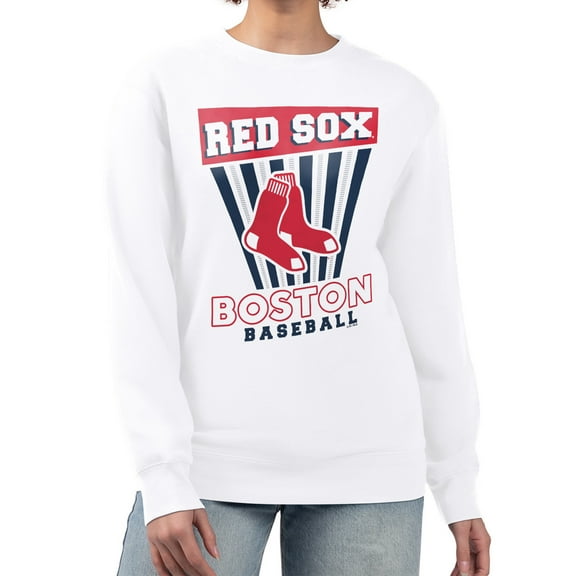 Women's Starter White Boston Red Sox Poster Print Team Fleece Pullover Sweatshirt