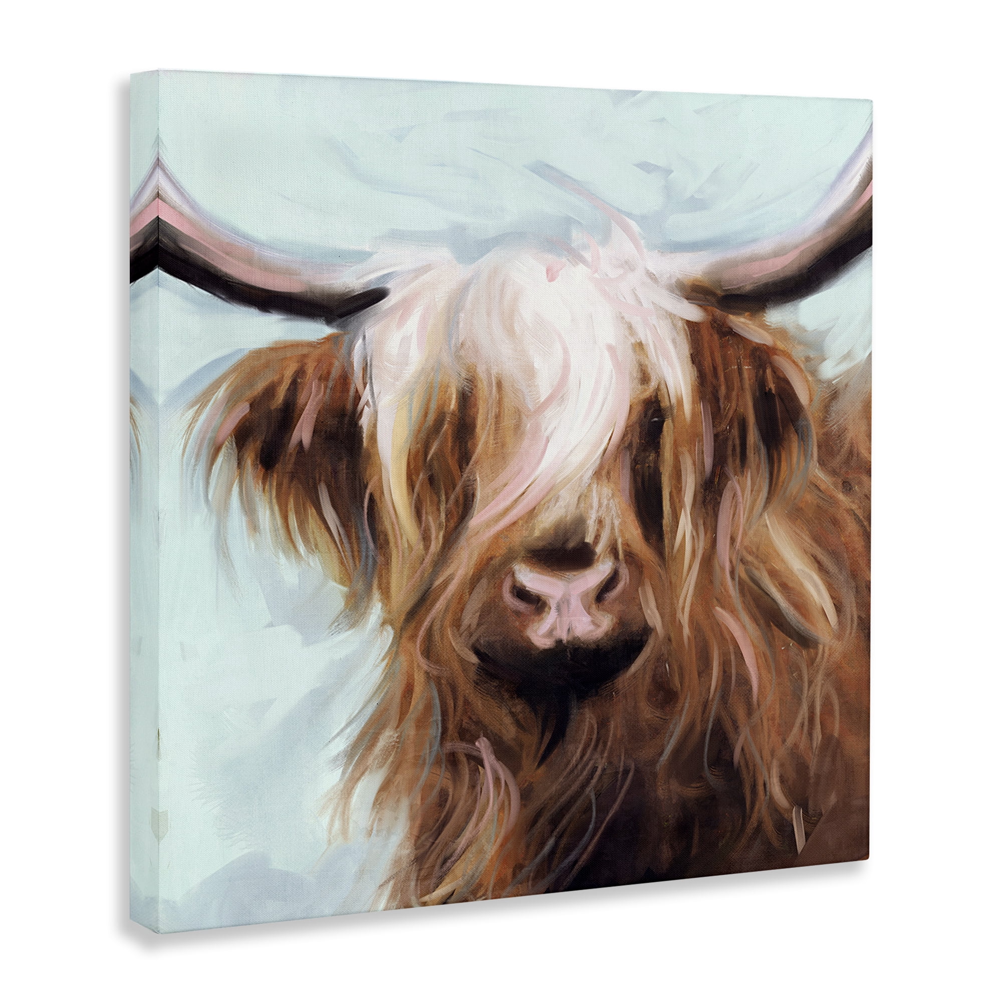 Stupell Industries Long Haired Cattle Portrait Animals & Insects Painting Gallery Wrapped Canvas Art Print Wall Art, 17 x 17