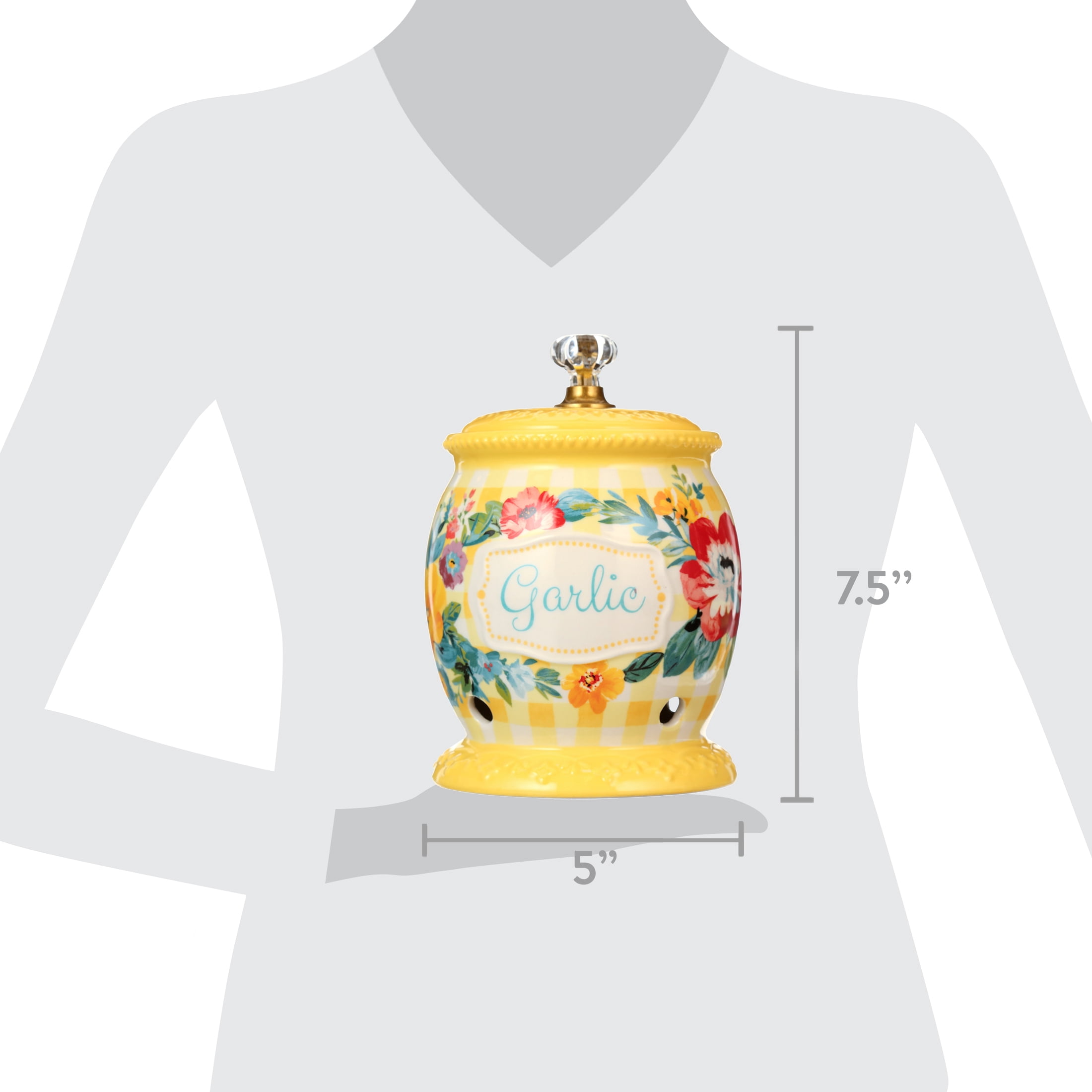 The Pioneer Woman Sweet Romance Ceramic Garlic Keeper with Lid