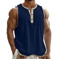 thumbnail image 3 of Pafei Tyugd Sleeveless Shirts for Men Big and Tall Cotton Linen Summer Tank Tops Lightweight Casual Button Up Henley Shirts Dark Blue M, 3 of 9