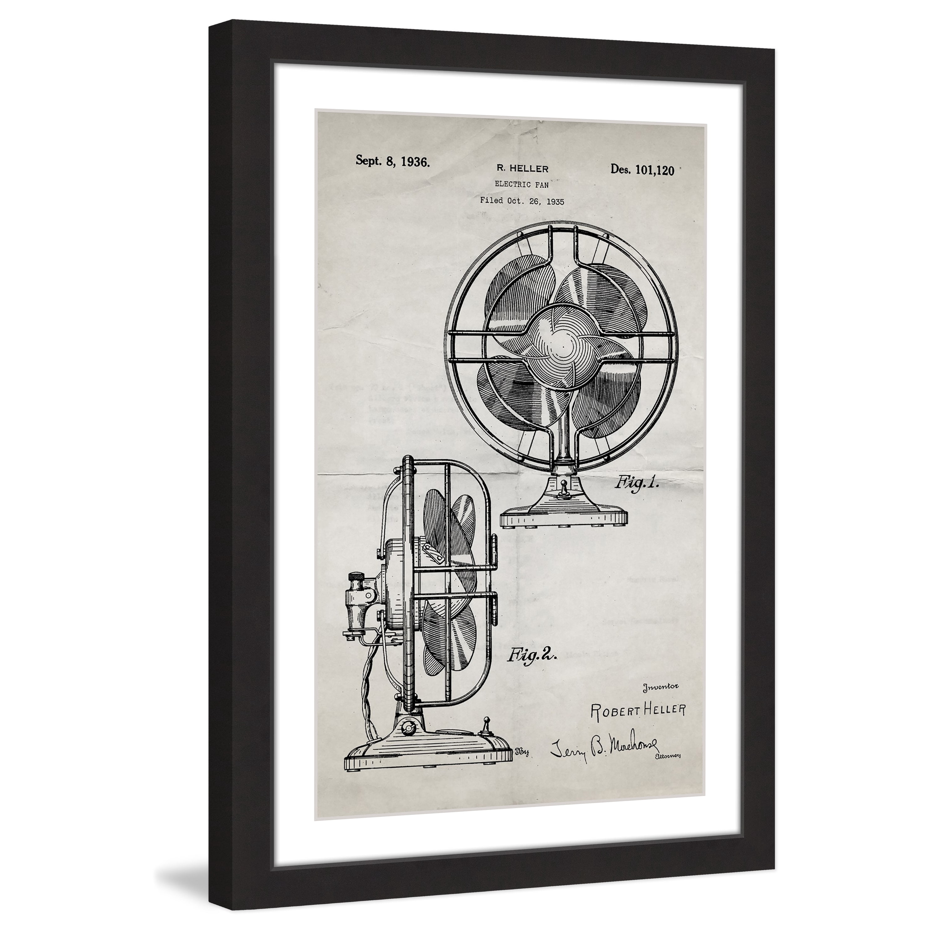 "Electric Fan 1935 Old Paper" Framed Painting Print