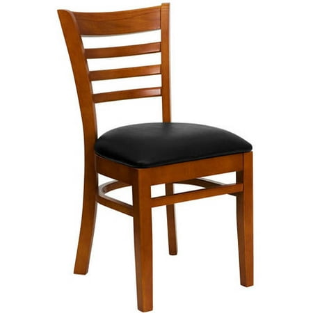 Ladder Back Chairs, Set of 2, Cherry with Black Vinyl Seat