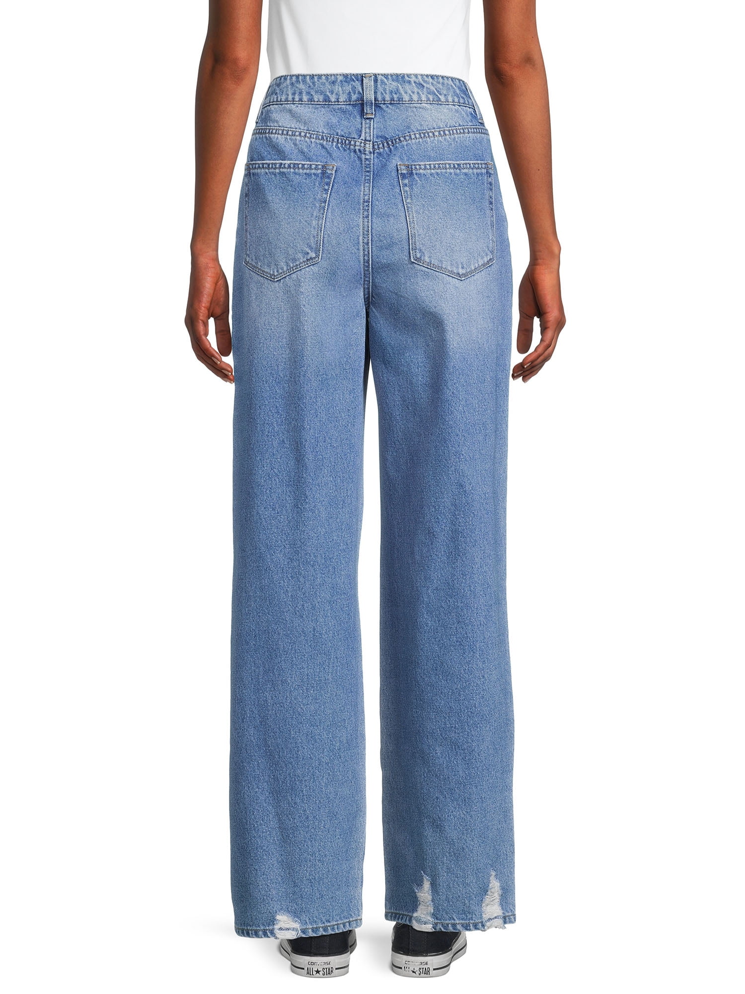 【YOURNUS】Skater Damage Wide Denim Vanilla Star Women's Junior Skater Jeans - Walmart.com